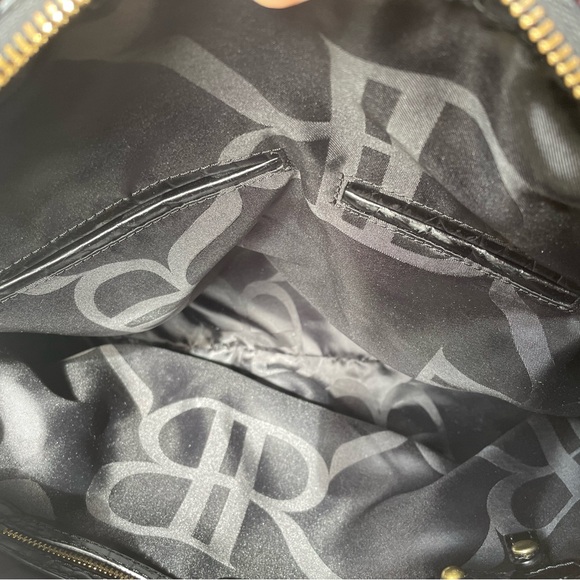 Banana Republic Leather Satchel Bag in Black Crocodile Pattern Brass Details - Picture 12 of 14